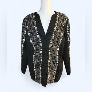 Susan Graver Black Button-Front Embroidered Floral Blazer